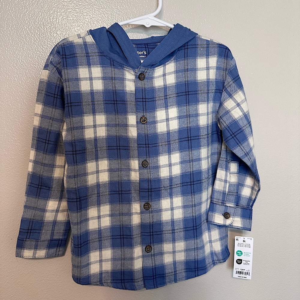 NWT! Carter's Blue & White Plaid Button Down Shirt - 3T